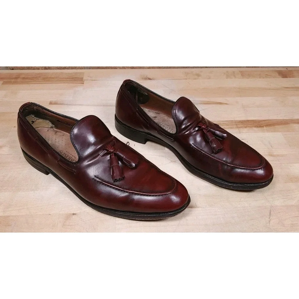 Allen Edmonds Saratoga Burgundy Leather Tassel Loafers Mens Shoes 11.5 A‎